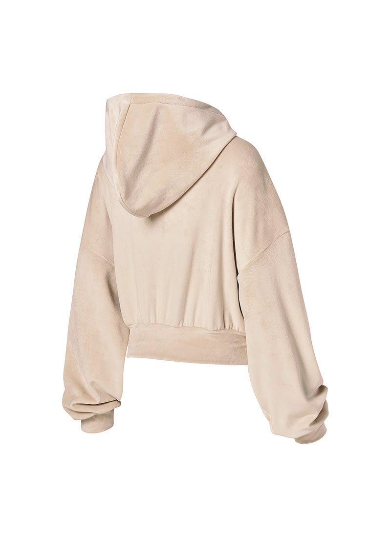 Velour Warm Hood Zip-up - Bake Beige