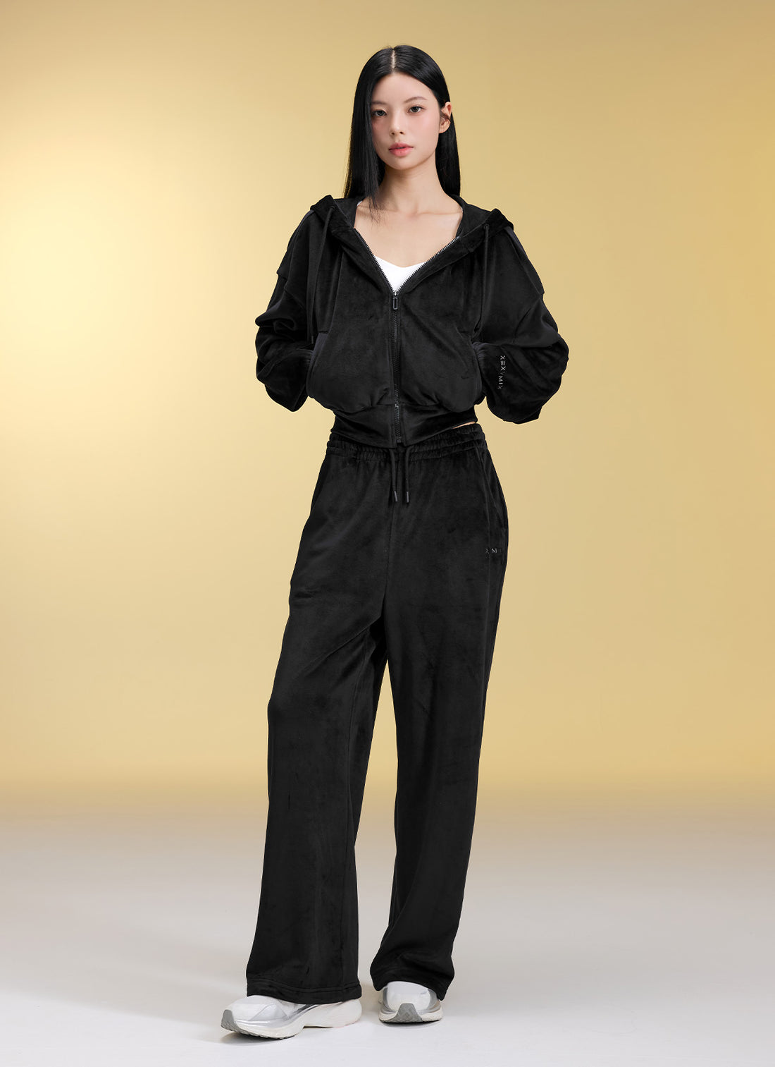 Velour Warm Wide Pants - Black