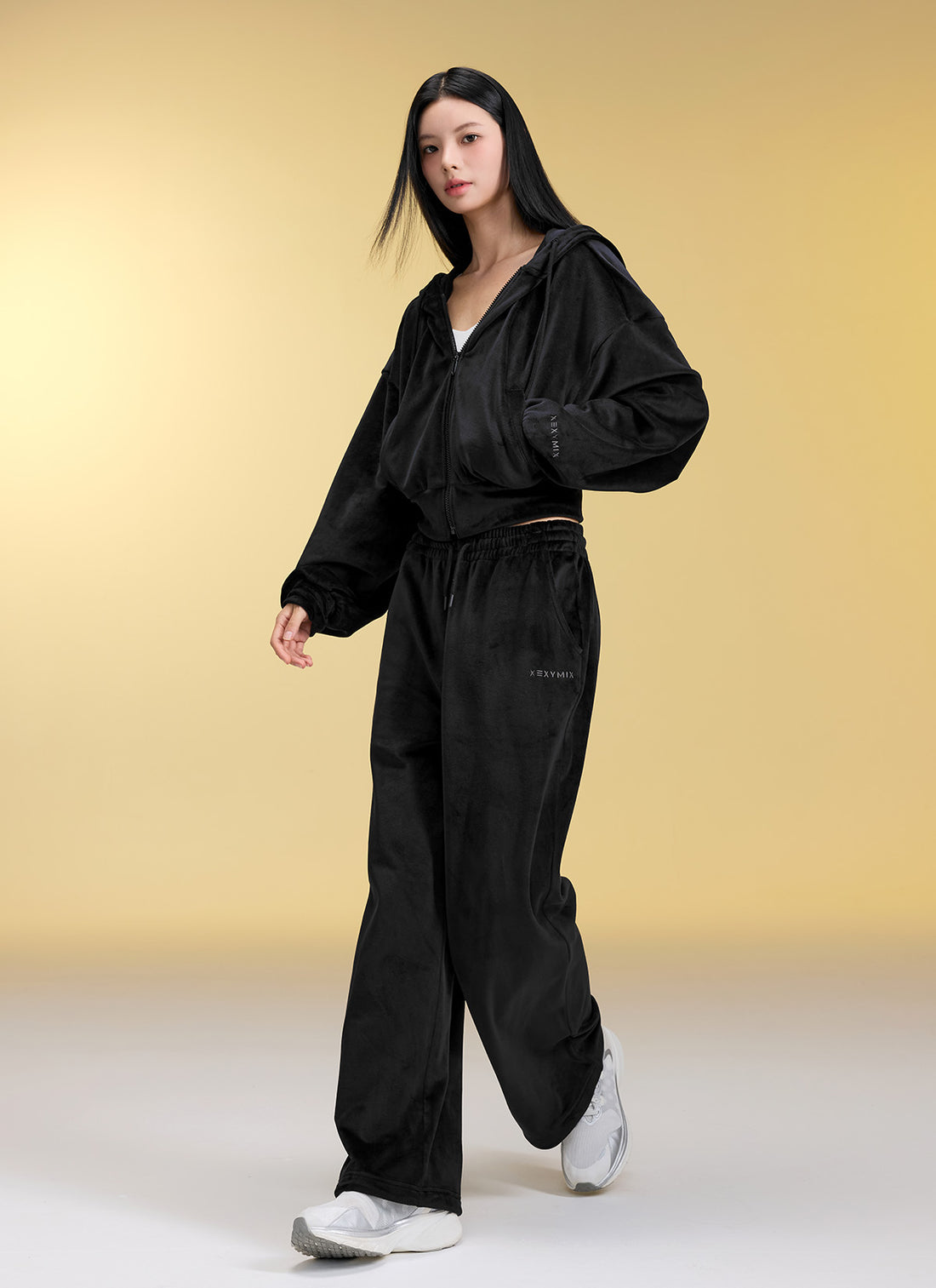 Velour Warm Wide Pants - Black