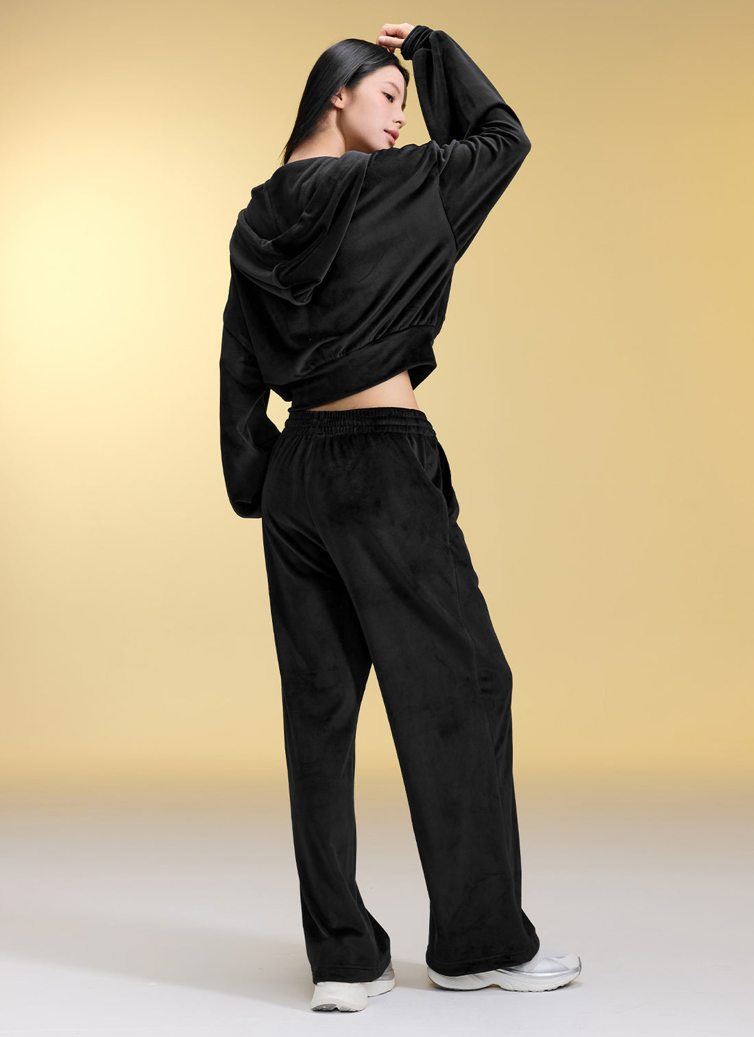 Velour Warm Wide Pants - Black