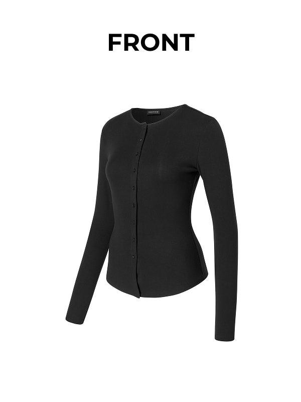 Pure Slim Button-Up Cardigan - Black