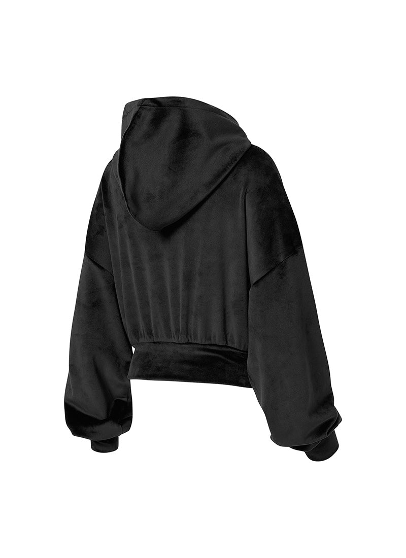 Velour Warm Hood Zip-up - Black