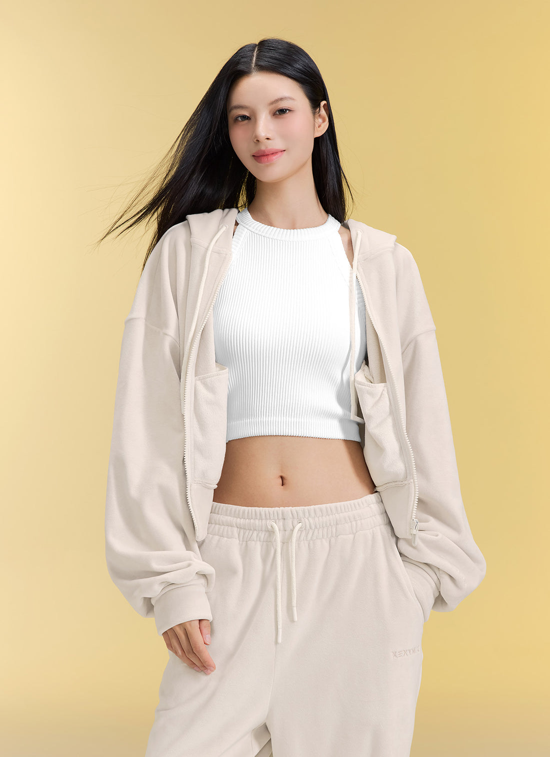 Velour Warm Hood Zip-up - Gelato Cream