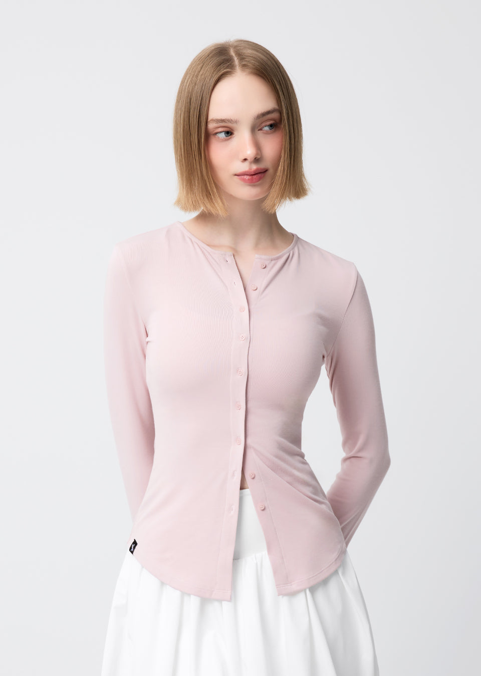 Pure Slim Button-Up Cardigan - Silver Pink