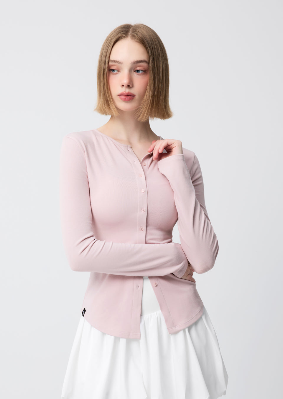 Pure Slim Button-Up Cardigan - Silver Pink