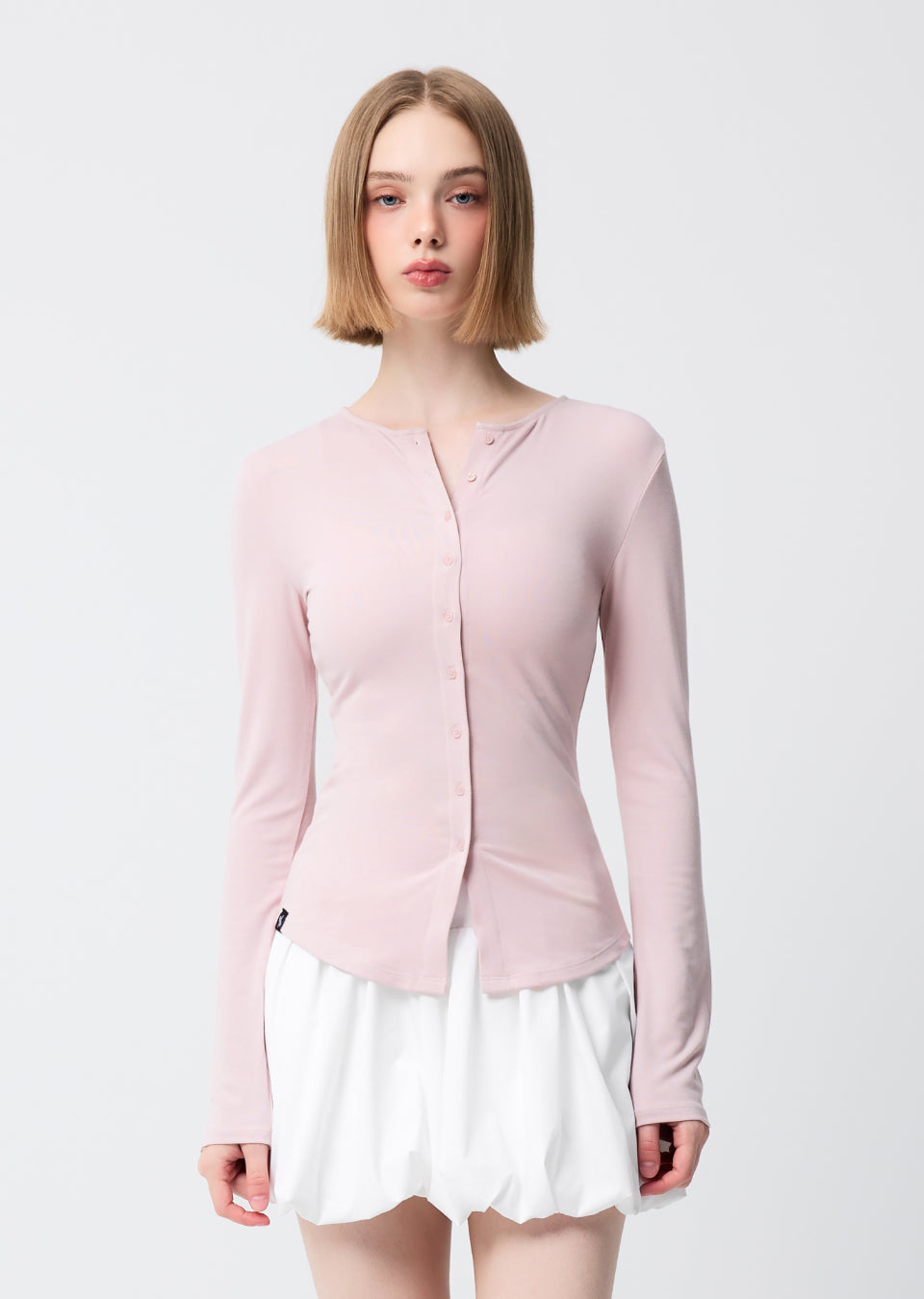 Pure Slim Button-Up Cardigan - Silver Pink