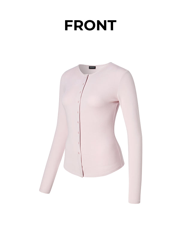 Pure Slim Button-Up Cardigan - Silver Pink
