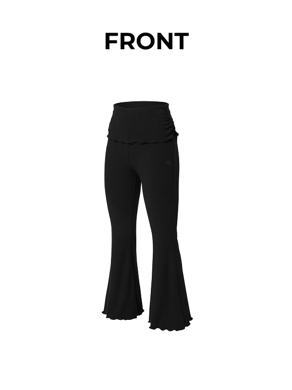 Soft Shirred Boots Cut Pants - Black