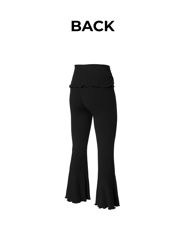 Soft Shirred Boots Cut Pants - Black