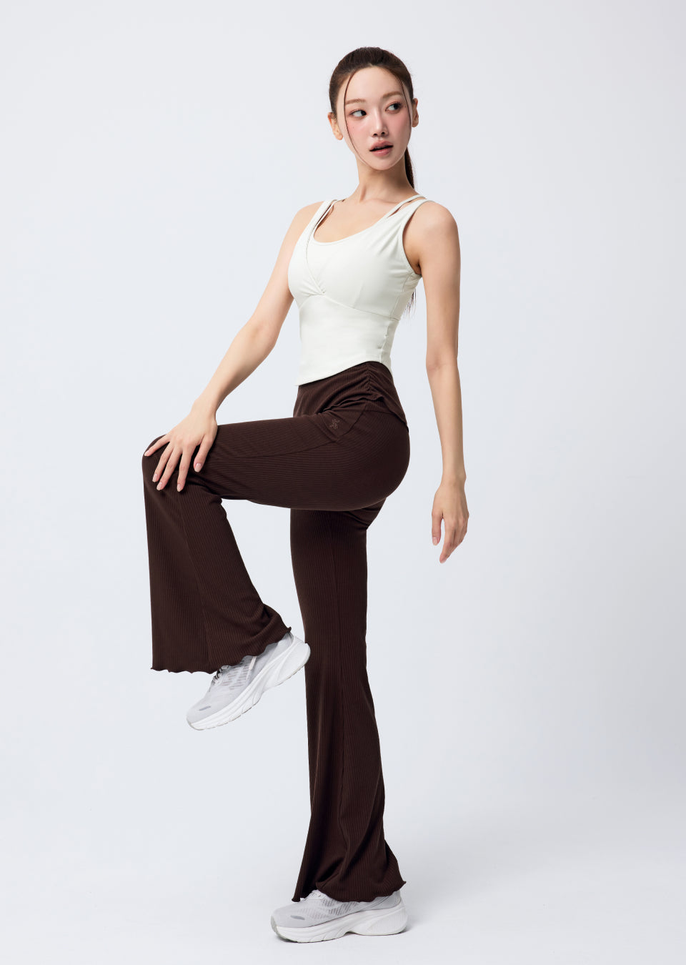 Soft Shirred Boots Cut Pants - Cinnamon Brown