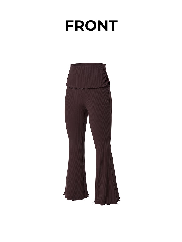 Soft Shirred Boots Cut Pants - Cinnamon Brown