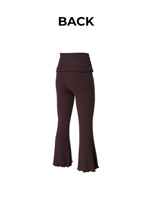 Soft Shirred Boots Cut Pants - Cinnamon Brown