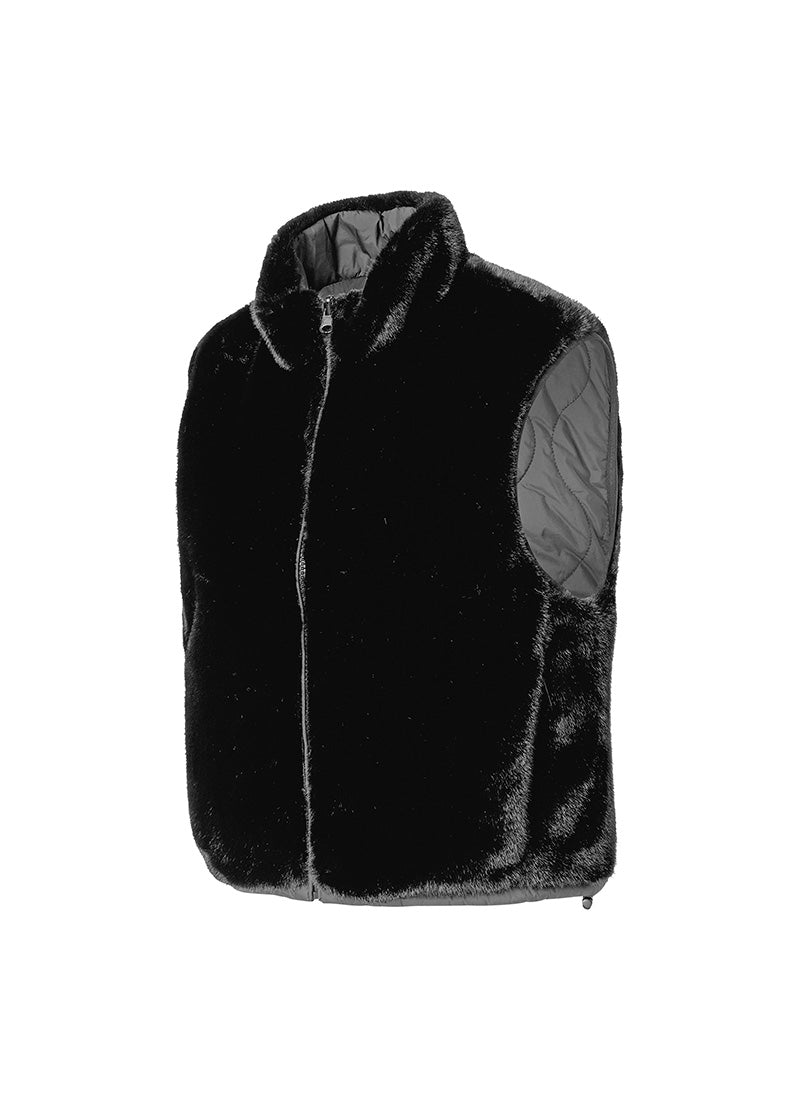 Quilting Soft Fur Reversible Vest - Black