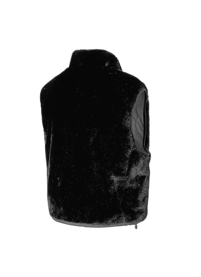 Quilting Soft Fur Reversible Vest - Black
