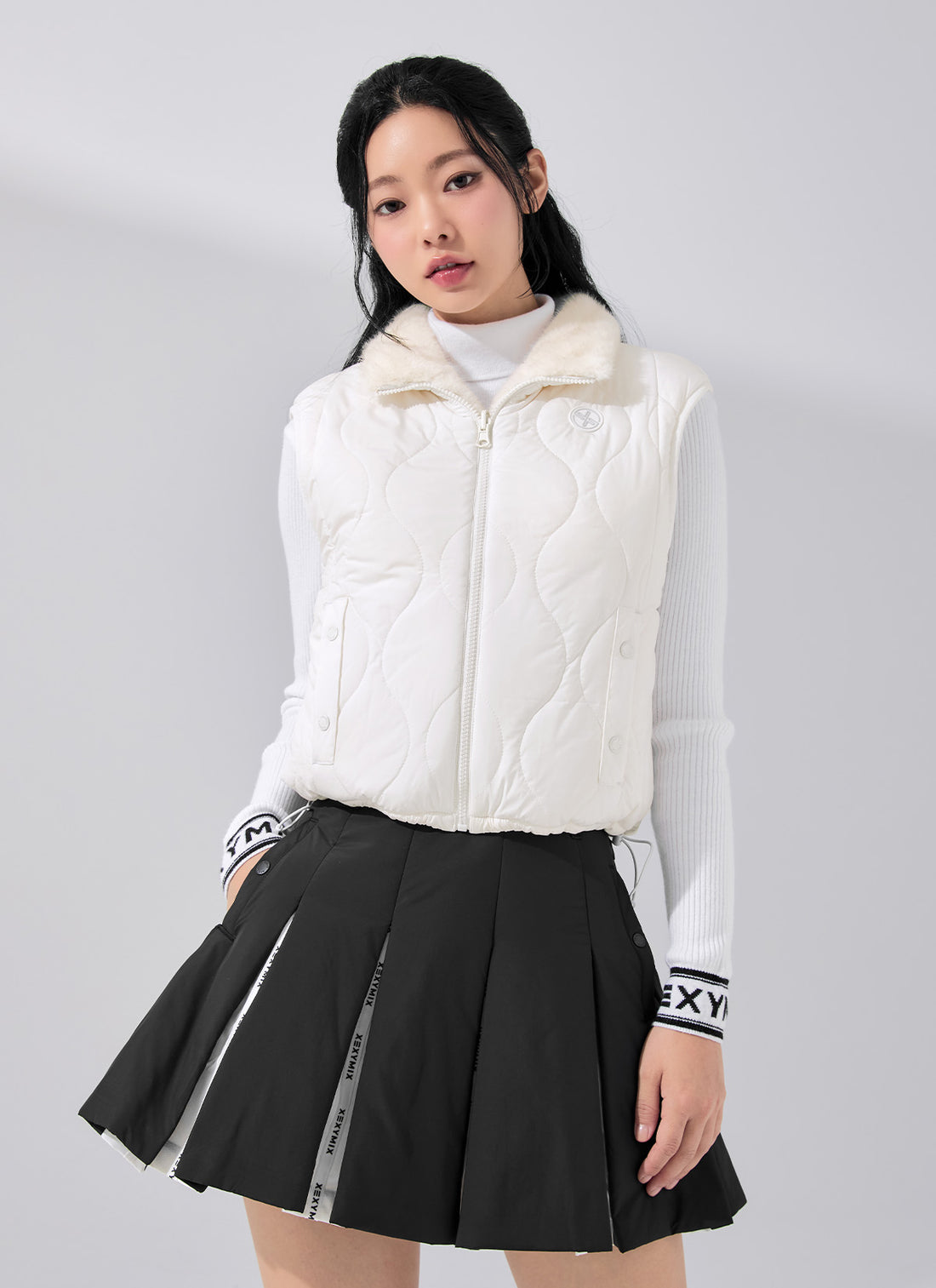 Quilting Soft Fur Reversible Vest - Ivory