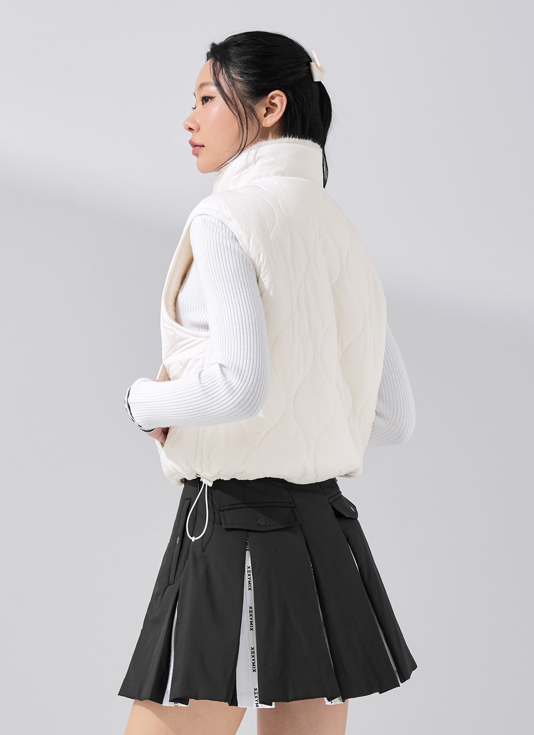 Quilting Soft Fur Reversible Vest - Ivory