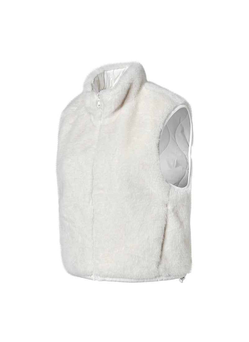 Quilting Soft Fur Reversible Vest - Ivory