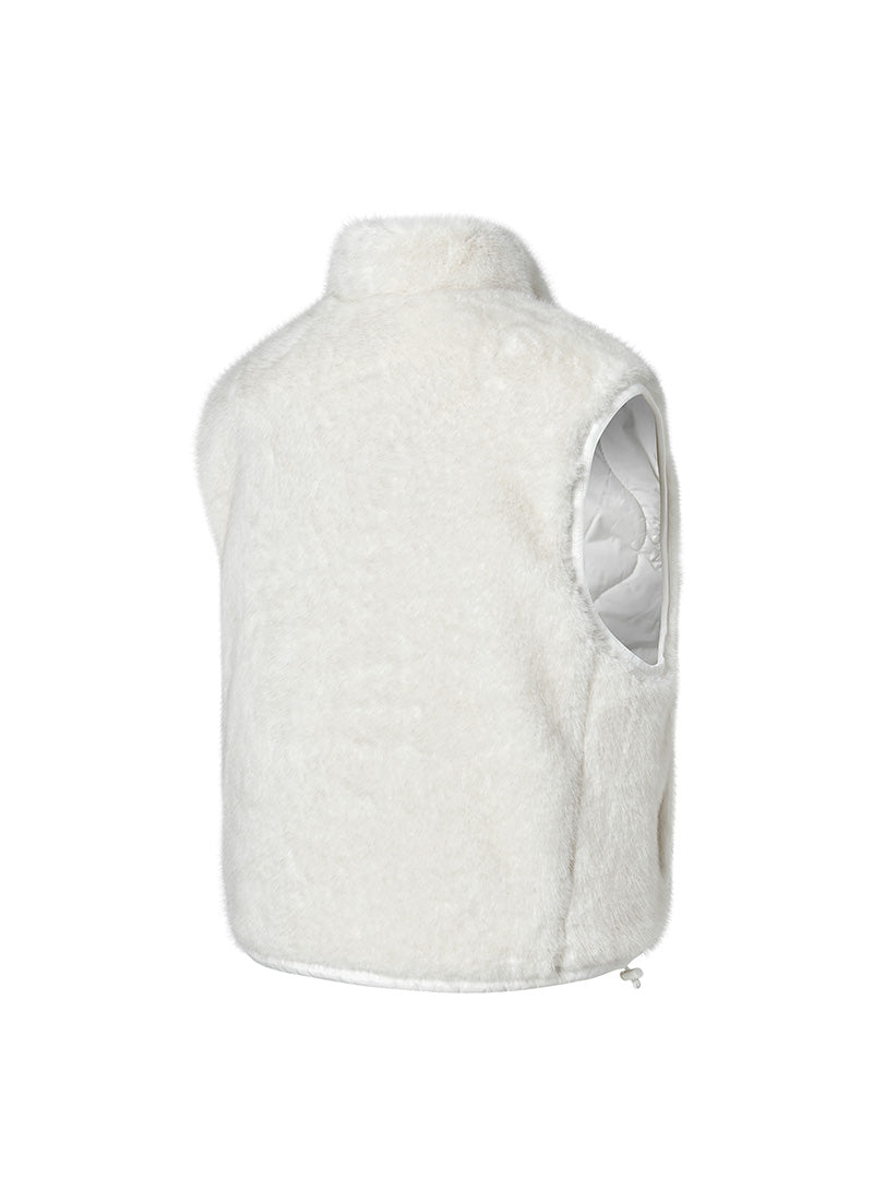 Quilting Soft Fur Reversible Vest - Ivory
