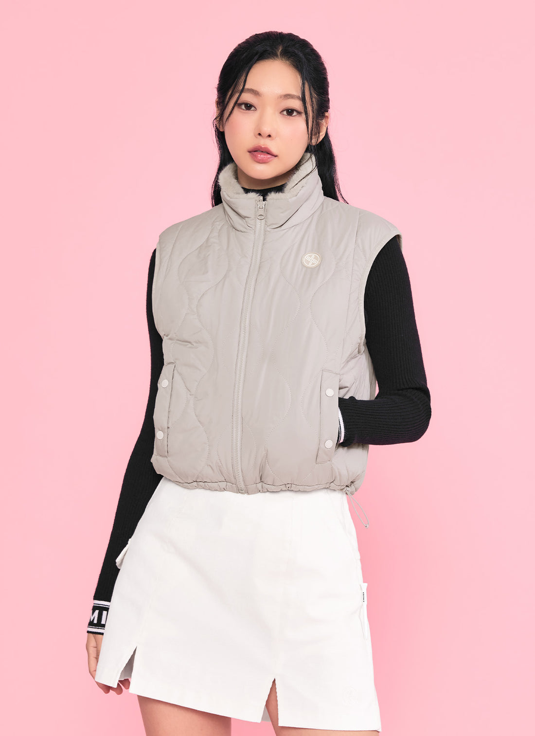 Quilting Soft Fur Reversible Vest - Light Gray