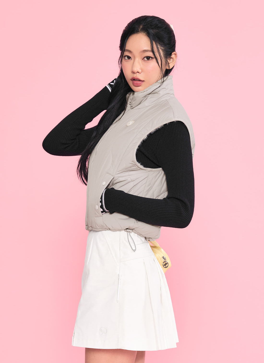 Quilting Soft Fur Reversible Vest - Light Gray