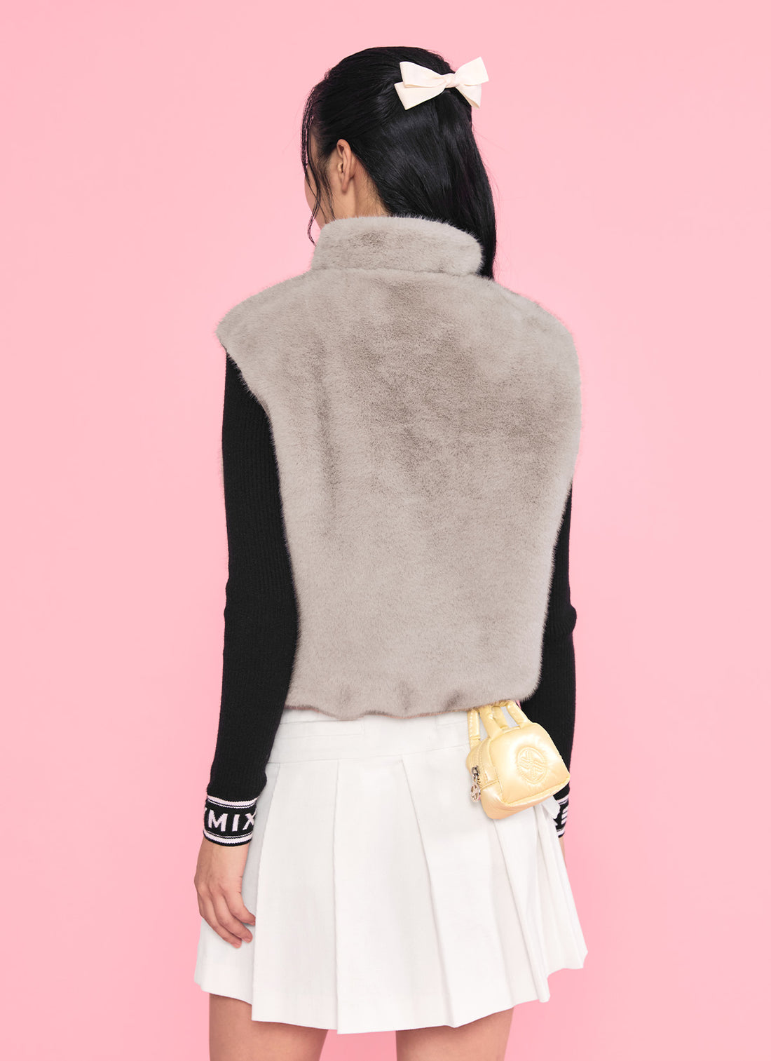 Quilting Soft Fur Reversible Vest - Light Gray