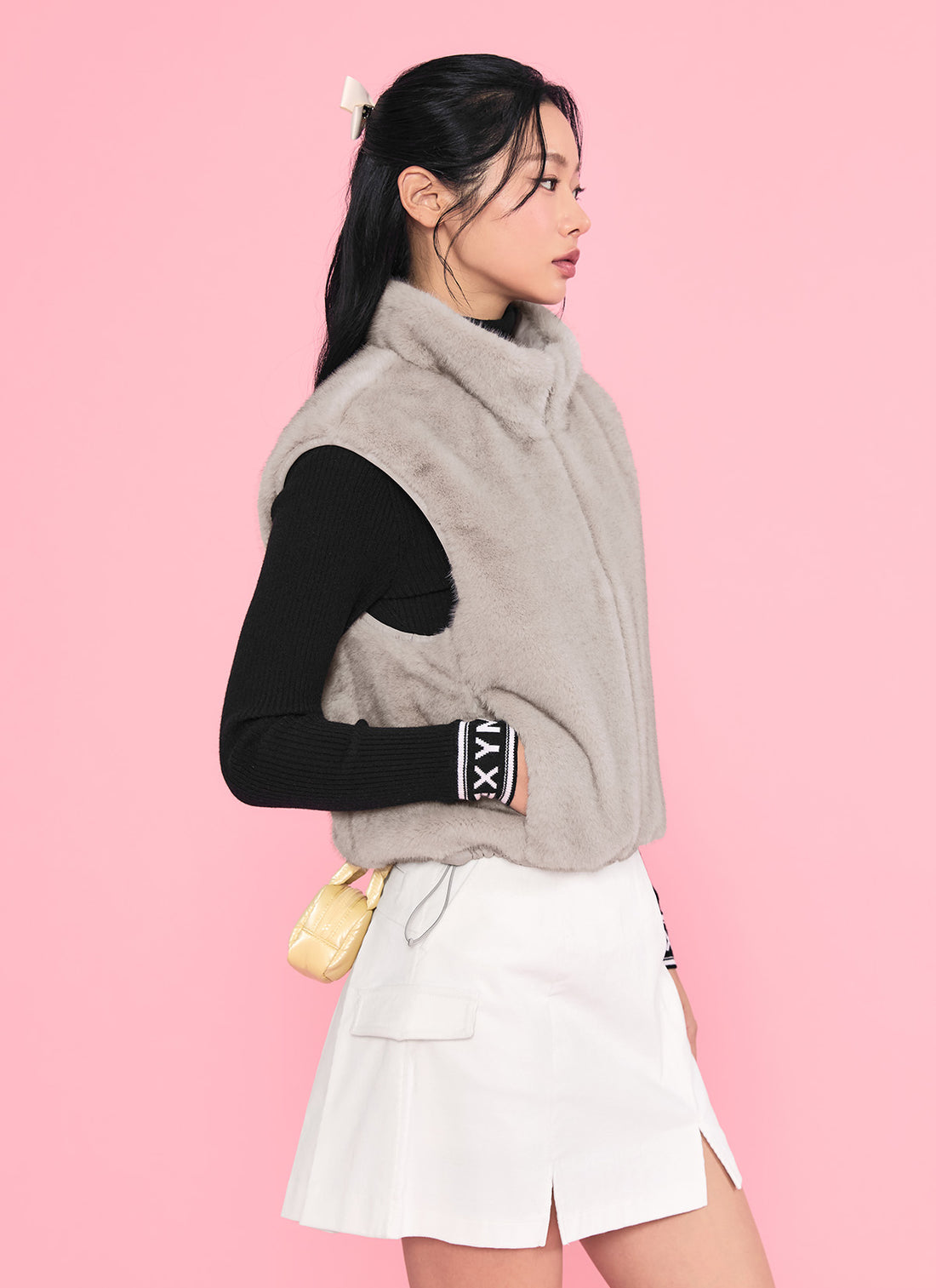 Quilting Soft Fur Reversible Vest - Light Gray
