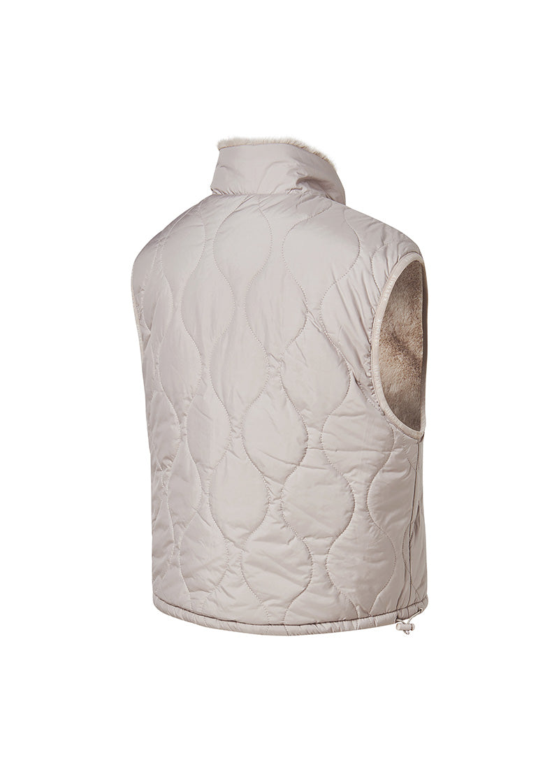 Quilting Soft Fur Reversible Vest - Light Gray