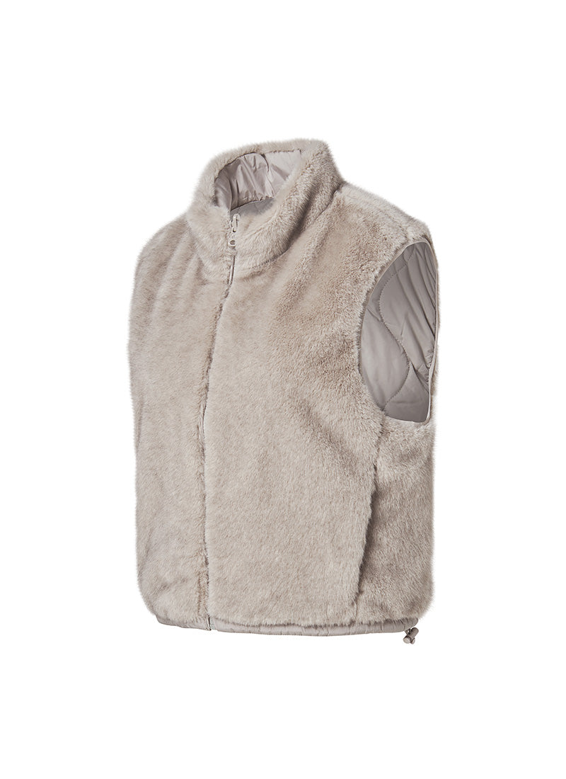 Quilting Soft Fur Reversible Vest - Light Gray