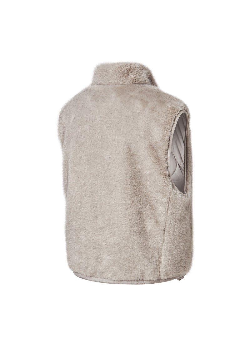 Quilting Soft Fur Reversible Vest - Light Gray