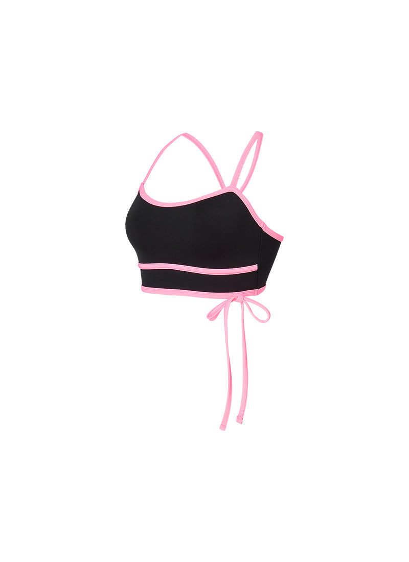 Color Combination Key Point Bowknot Bra Top - Black