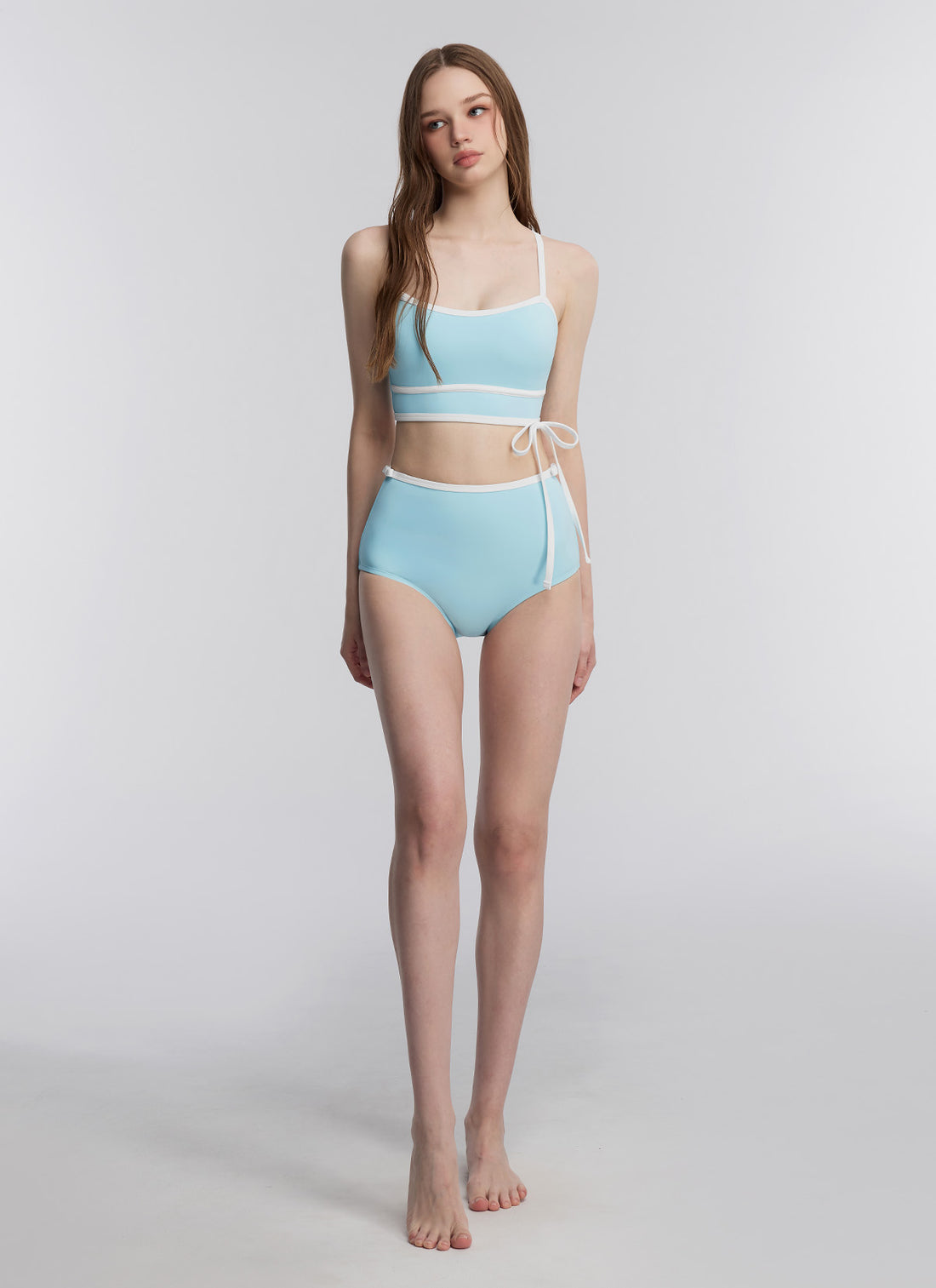 Color Combination Key Point Bowknot Bra Top - Baby Blue