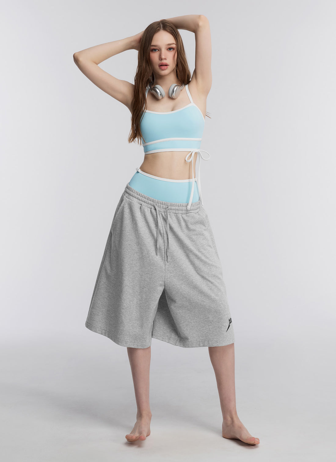 Color Combination Key Point Bowknot Bra Top - Baby Blue