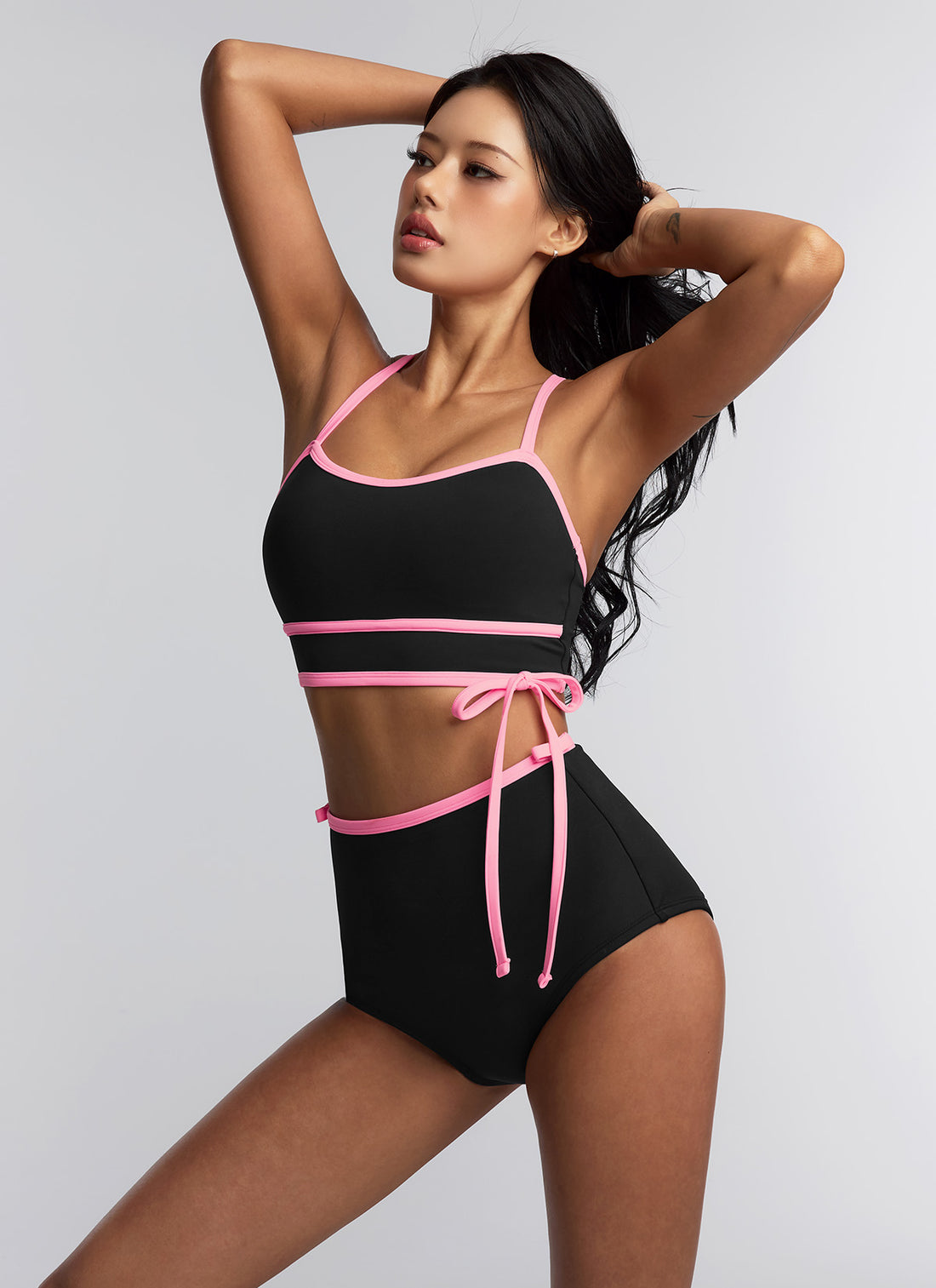 Color Combination Key Point Bowknot Bikini Shorts - Black