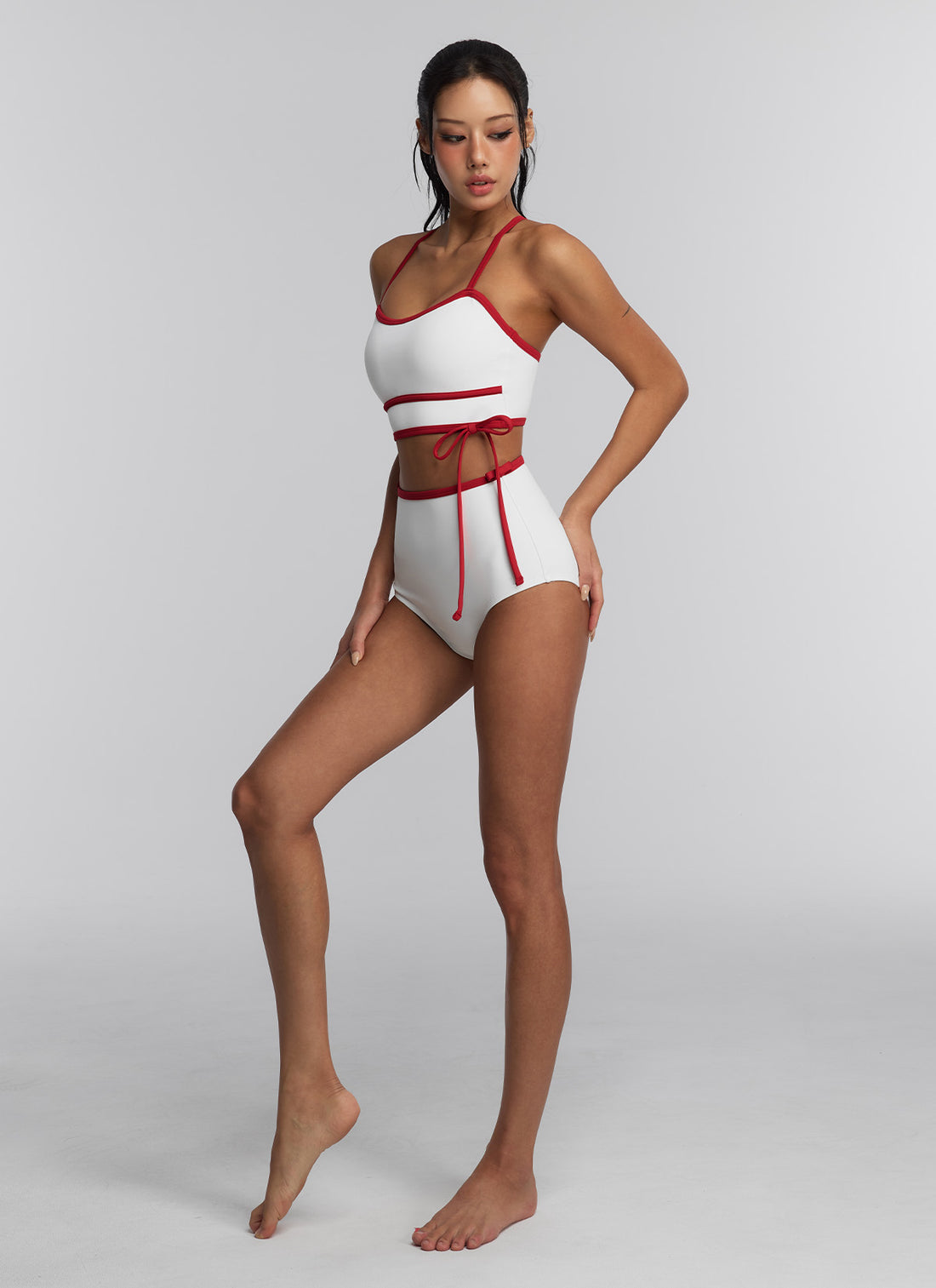 Color Combination Key Point Bowknot Bikini Shorts - Ivory