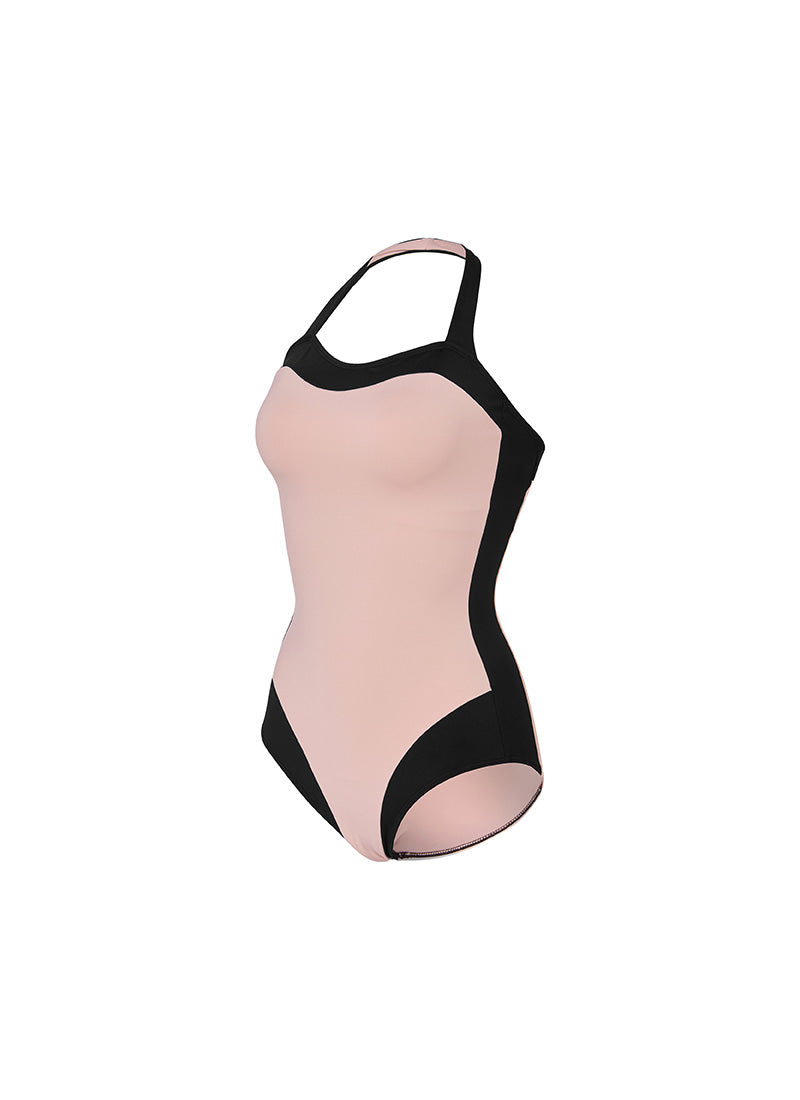 Color Combination Marine Halter Neck Swimsuit - Primrose Pink