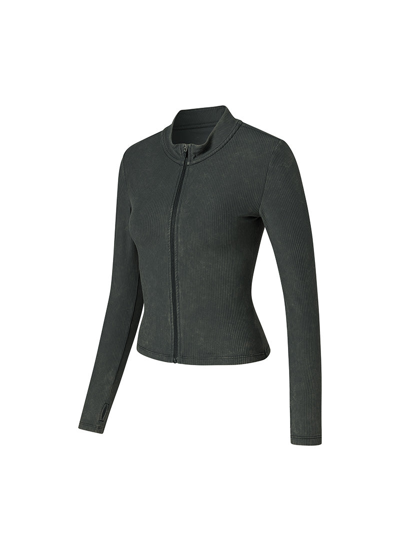 Washing Ribbed Slim Fit Zip-up Jacket - Washing Yellow Black