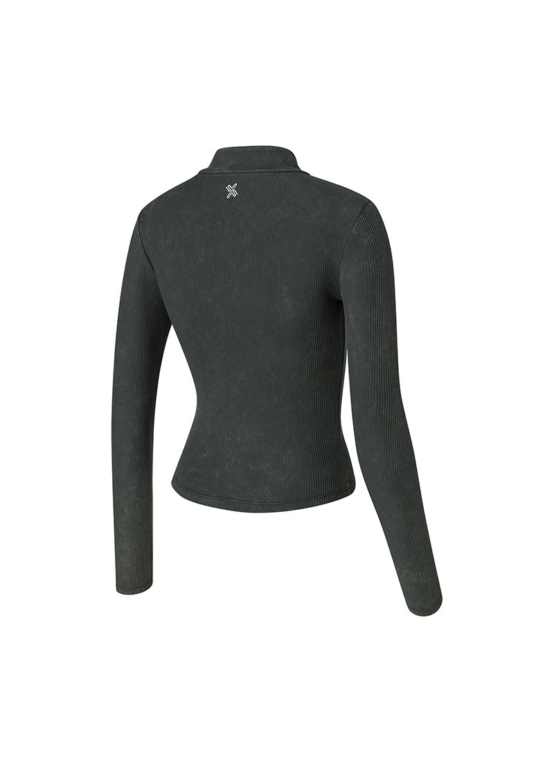 Washing Ribbed Slim Fit Zip-up Jacket - Washing Yellow Black