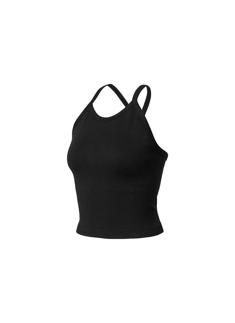 Seamless Halter Neck Crop Top - Black
