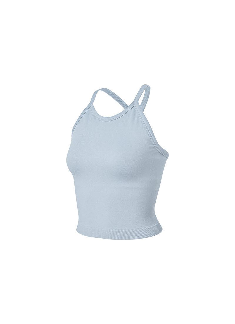 Seamless Halter Neck Crop Top - Mellow Blue