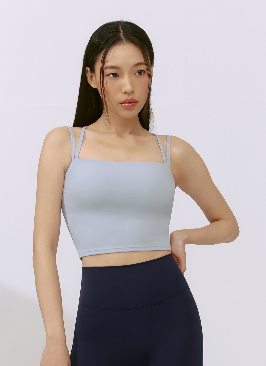 Black Label Signature Power Rise Double Strap Bra Top - Fog Sky Gray
