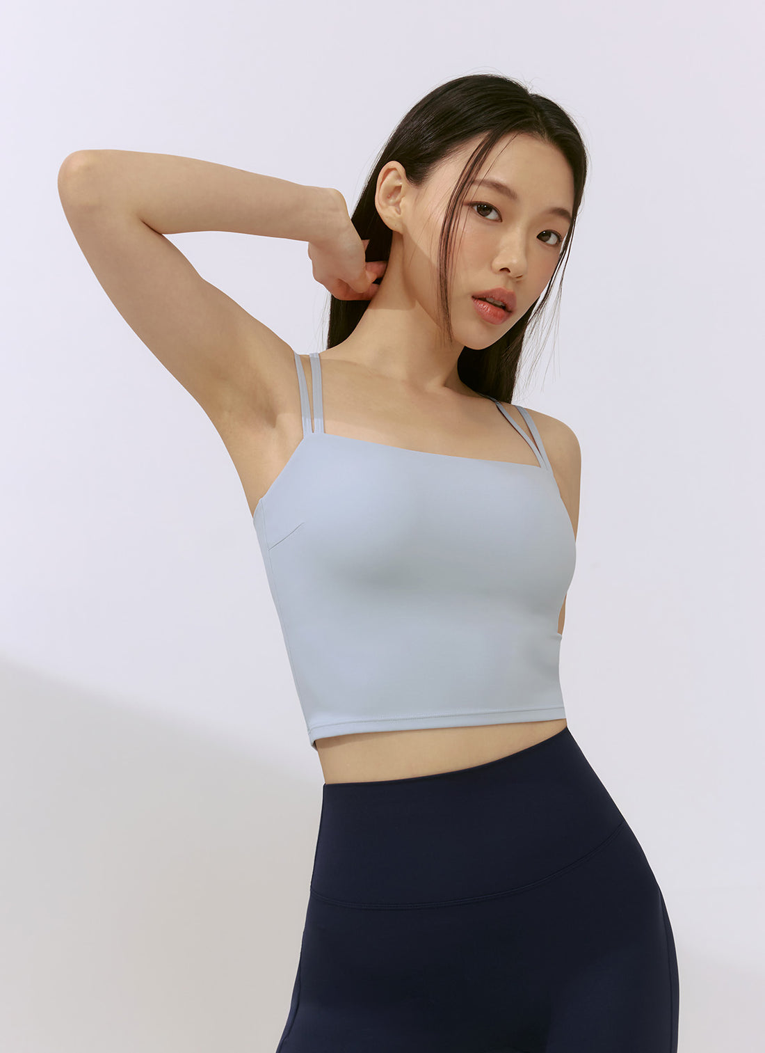 Black Label Signature Power Rise Double Strap Bra Top - Fog Sky Gray