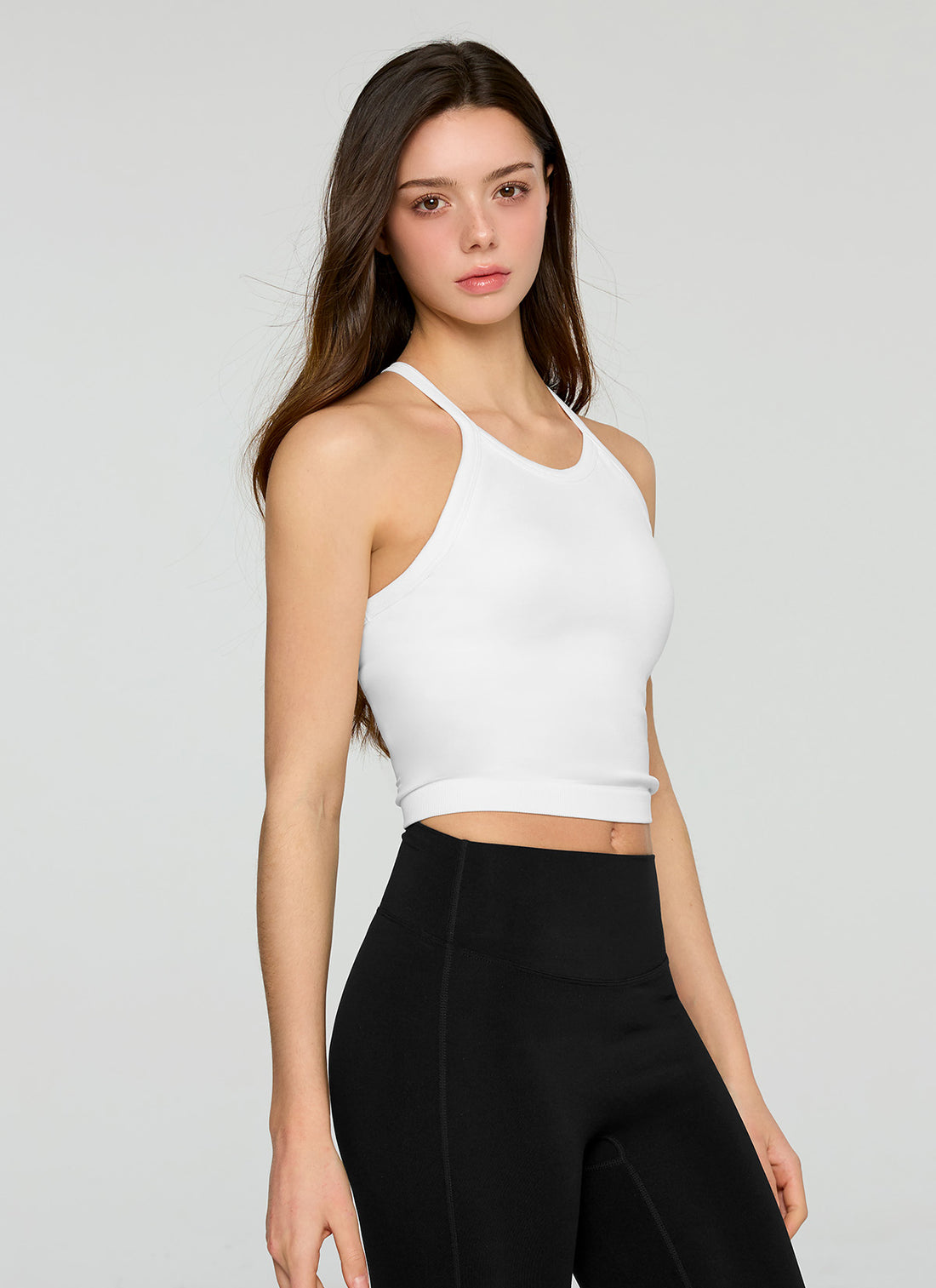 Seamless Halter Neck Crop Top - Ivory