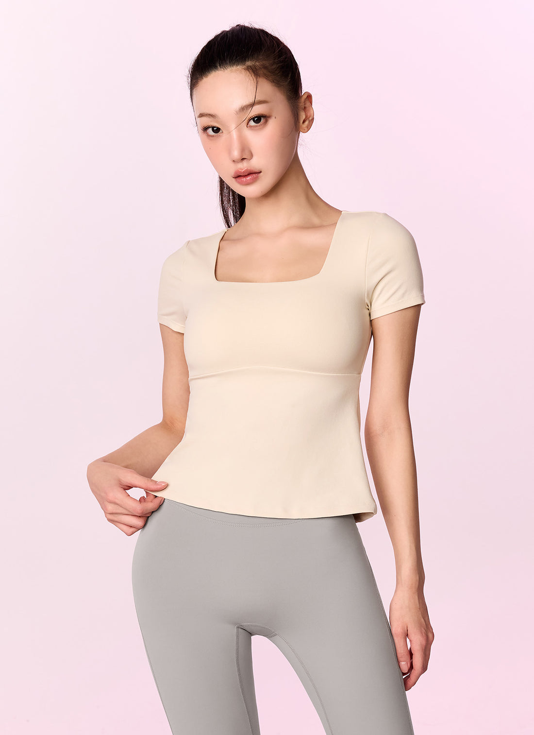 Flare Square Neck Inpad Short - Glowing Cream