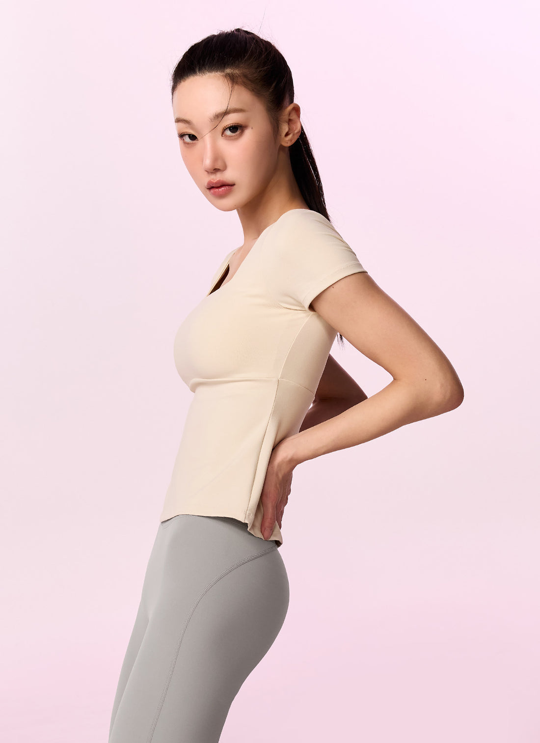 Flare Square Neck Inpad Short - Glowing Cream