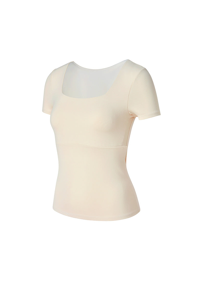 Flare Square Neck Inpad Short - Glowing Cream