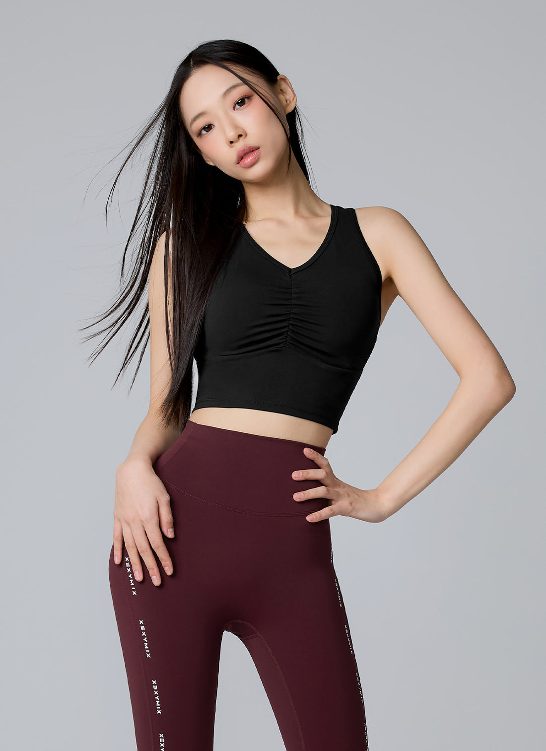 Black Label Signature Power Rise Shirring Crop Top -  Black