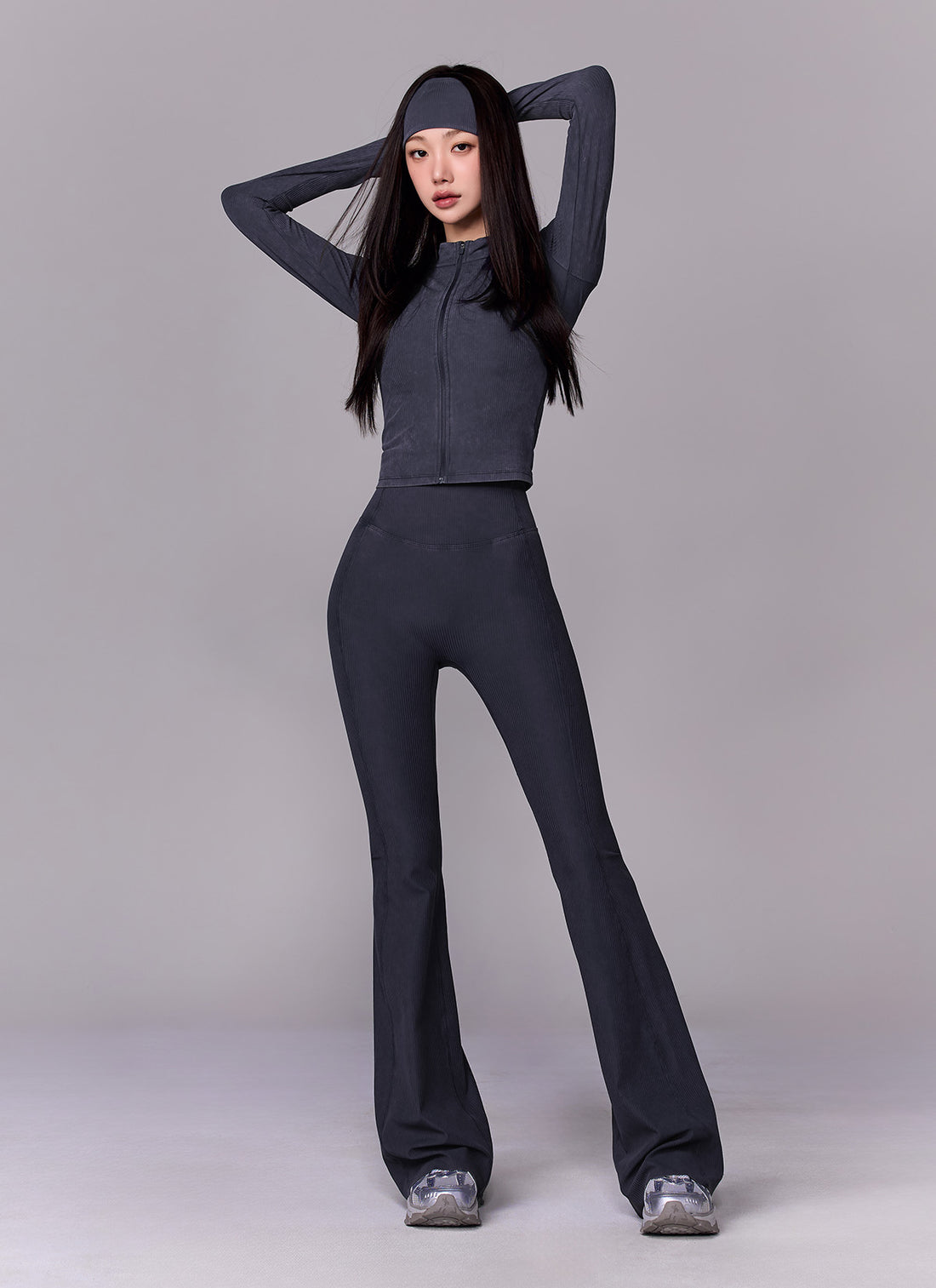 Washing Ribbed Flare Boots Cut Leggings - Washing Pink Blue