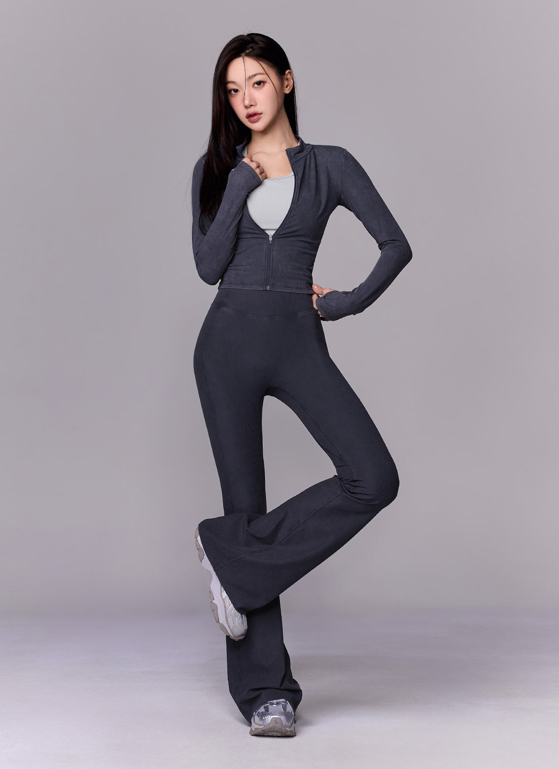 Washing Ribbed Flare Boots Cut Leggings - Washing Pink Blue