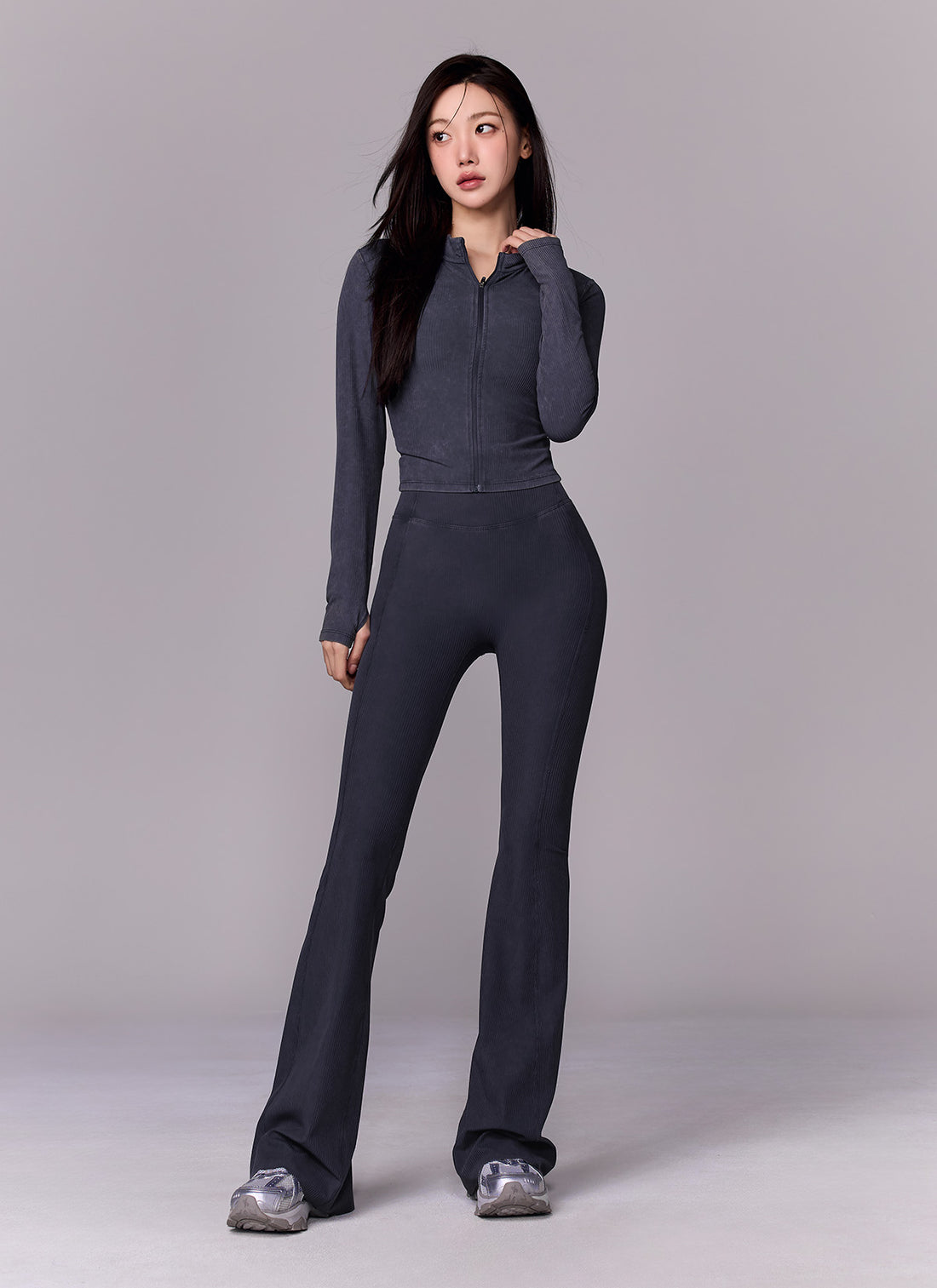 Washing Ribbed Flare Boots Cut Leggings - Washing Pink Blue