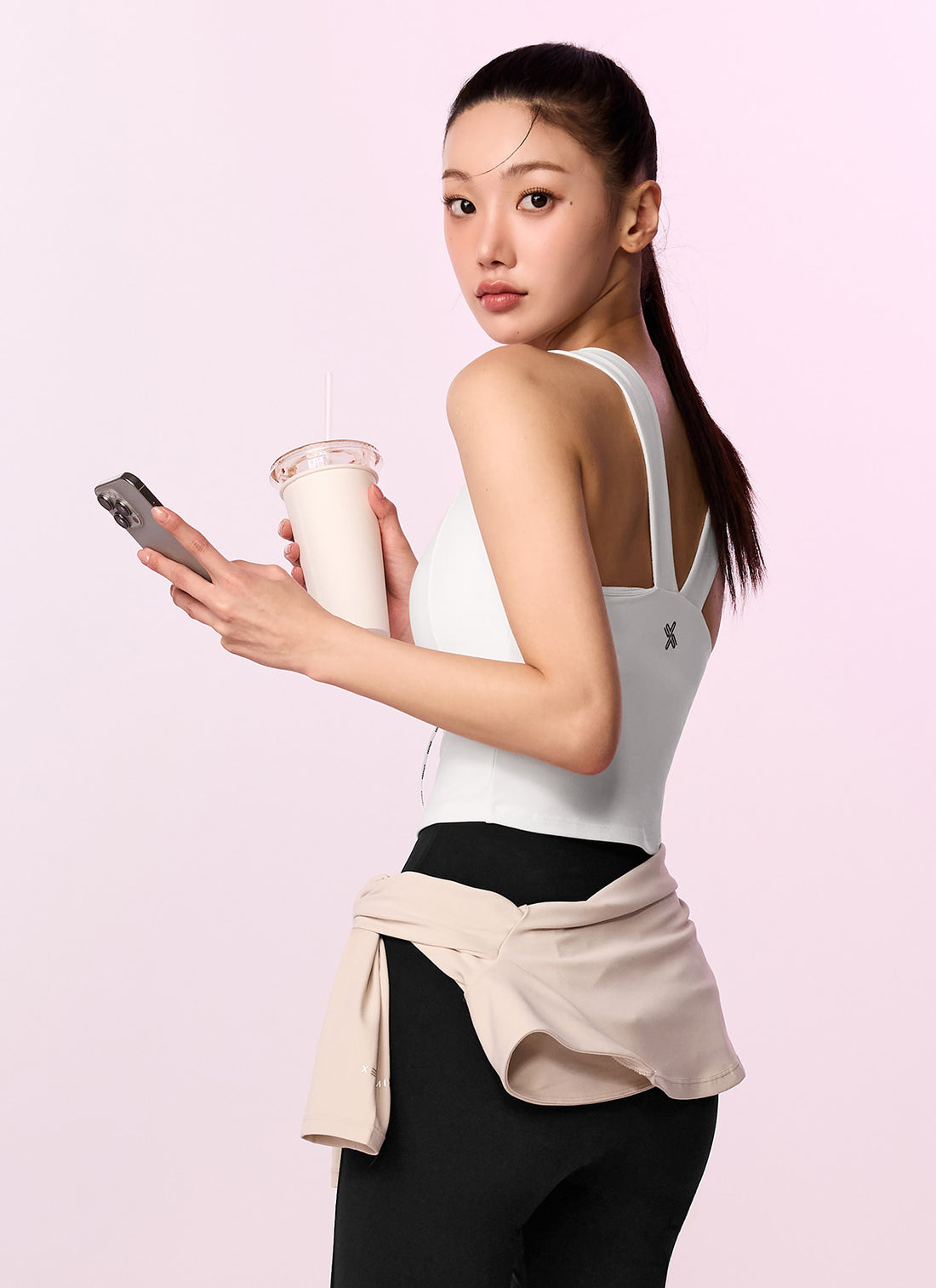 Comfort Fine Logo Piping Crop - White Ivory